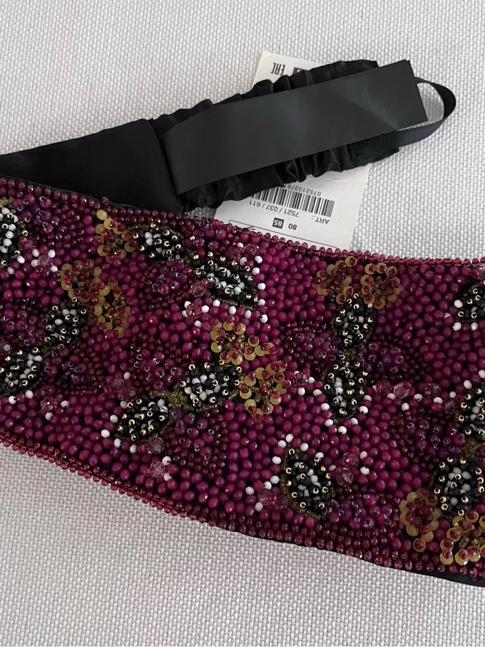 Zara Beaded Belt - Plum, Black & Gold Accents Size 32